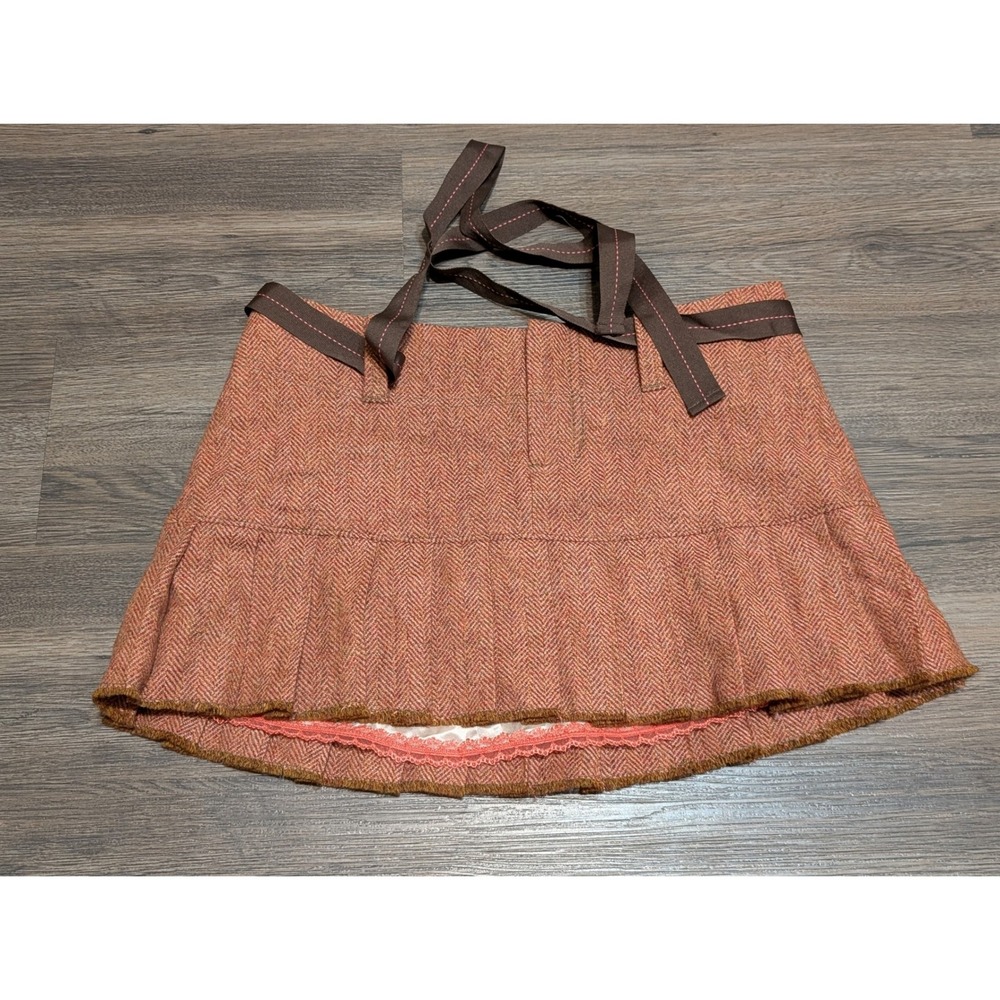 Abercrombie & Fitch Wool Herringbone Pleated Mini Skirt Womens 2 Rust‎ Y2K 2000s